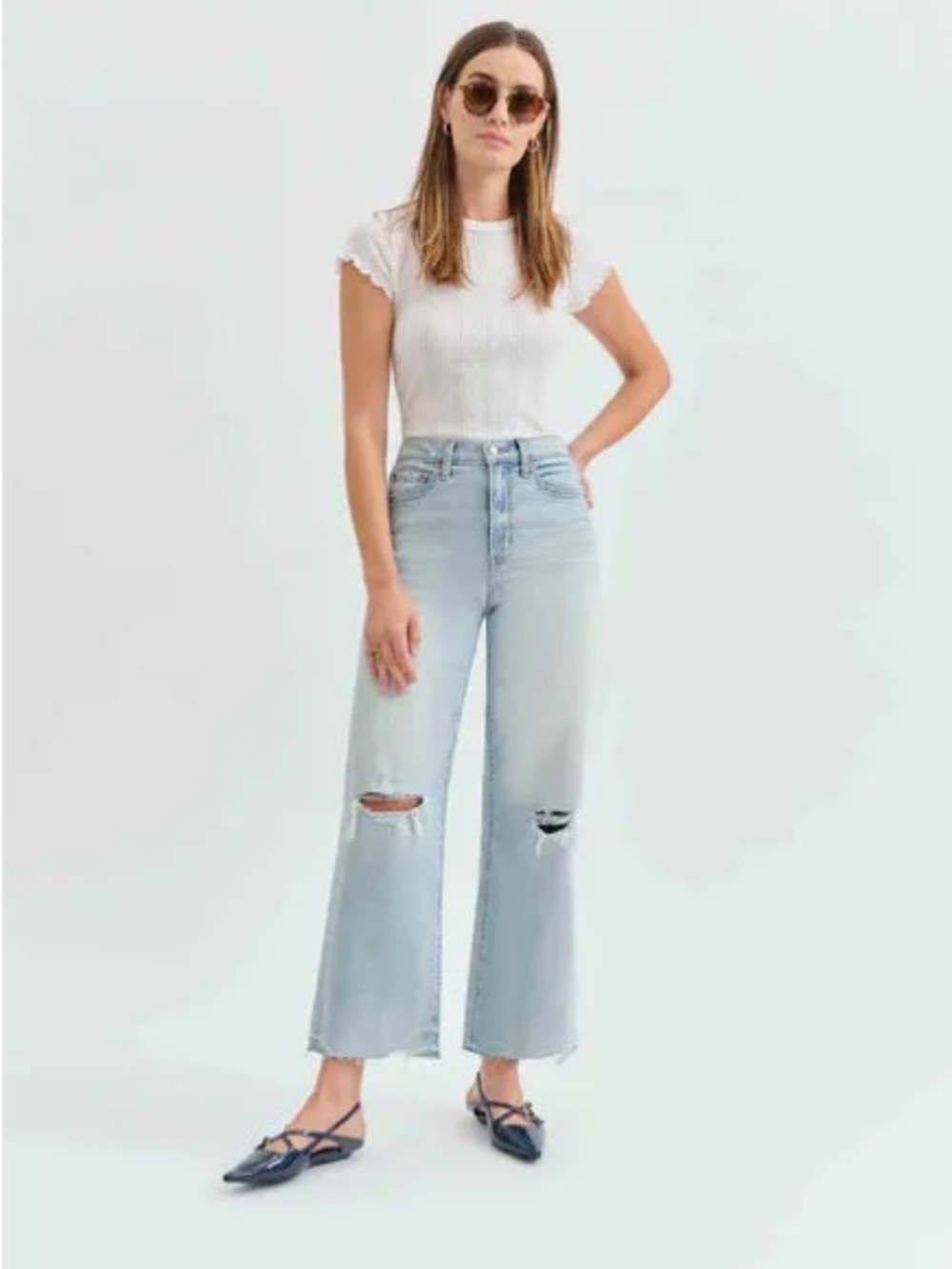 🆕 Daze Pleaser Charisma High-Rise Wide-Leg Distressed Jeans NWT SZ 28